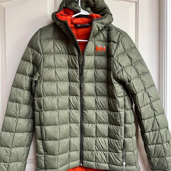Helly Hansen Men's Green Puffer Jacket with Orange Accents - Picture 1 of 5